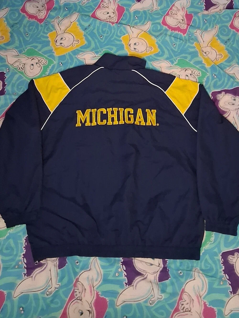 New 90s Michigan Wolverines Cotton Lined Pullover  Windbreaker Jacket Vintage